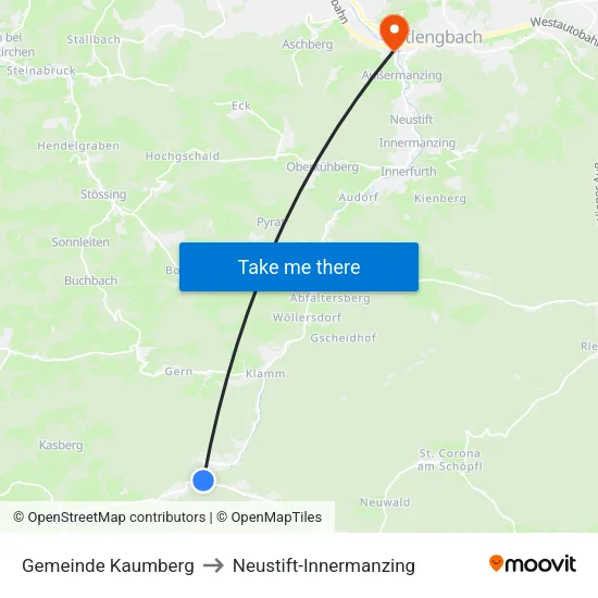 Gemeinde Kaumberg to Neustift-Innermanzing map