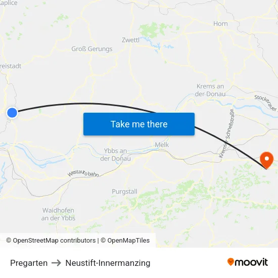 Pregarten to Neustift-Innermanzing map