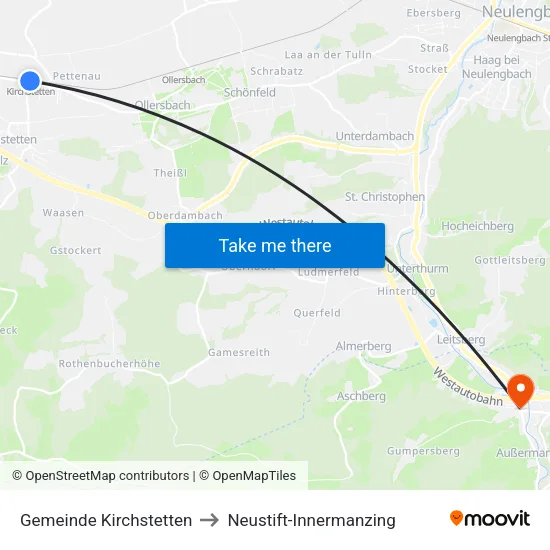 Gemeinde Kirchstetten to Neustift-Innermanzing map