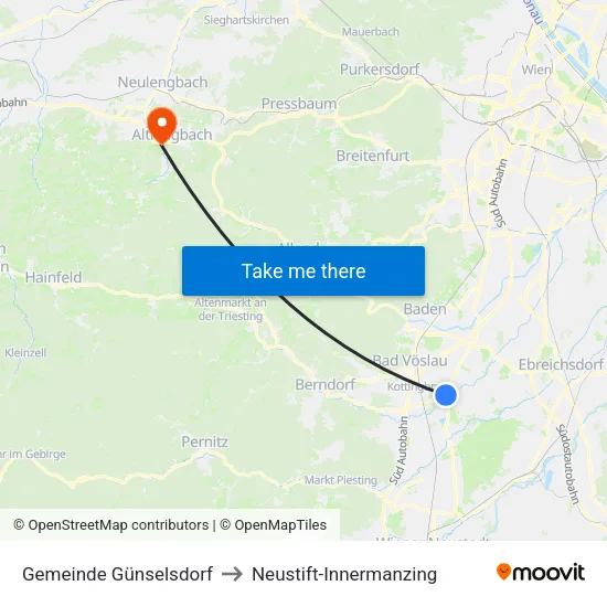 Gemeinde Günselsdorf to Neustift-Innermanzing map