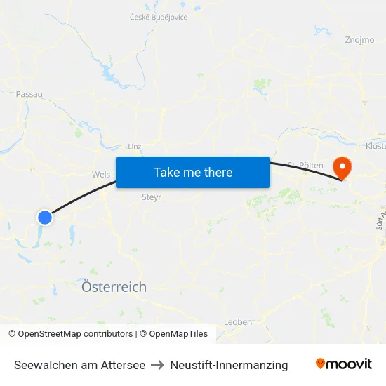 Seewalchen am Attersee to Neustift-Innermanzing map