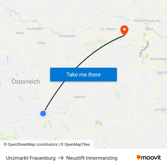 Unzmarkt-Frauenburg to Neustift-Innermanzing map