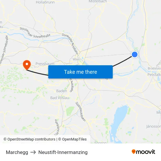 Marchegg to Neustift-Innermanzing map