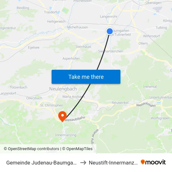 Gemeinde Judenau-Baumgarten to Neustift-Innermanzing map