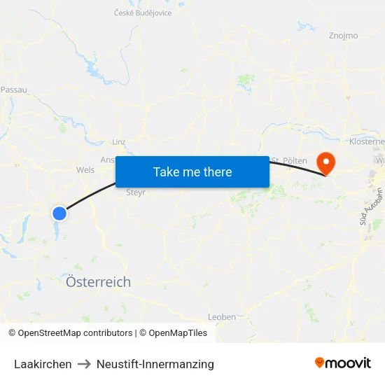 Laakirchen to Neustift-Innermanzing map
