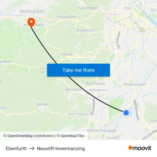 Ebenfurth to Neustift-Innermanzing map