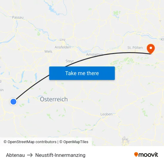 Abtenau to Neustift-Innermanzing map