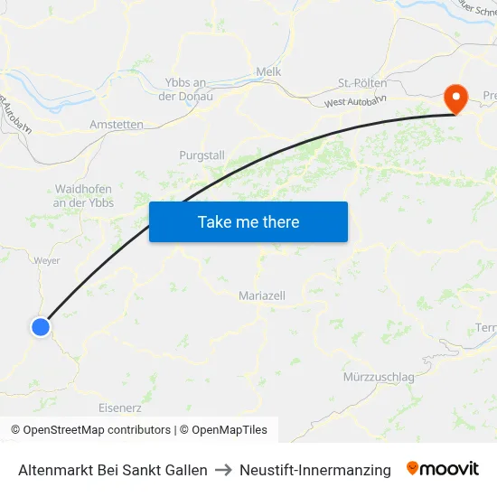 Altenmarkt Bei Sankt Gallen to Neustift-Innermanzing map