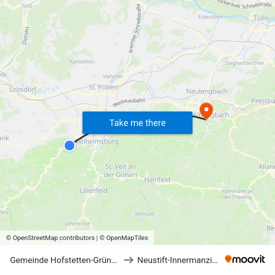 Gemeinde Hofstetten-Grünau to Neustift-Innermanzing map