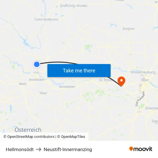 Hellmonsödt to Neustift-Innermanzing map