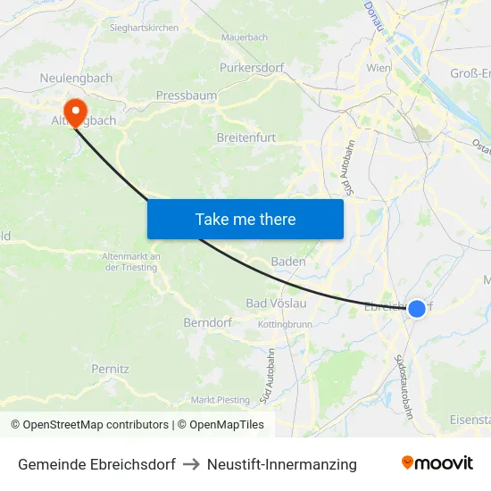 Gemeinde Ebreichsdorf to Neustift-Innermanzing map