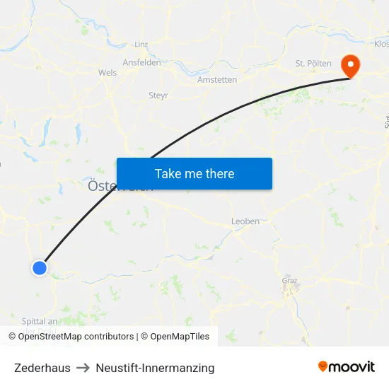 Zederhaus to Neustift-Innermanzing map