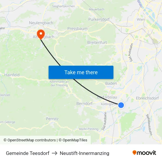 Gemeinde Teesdorf to Neustift-Innermanzing map