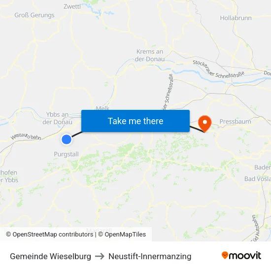 Gemeinde Wieselburg to Neustift-Innermanzing map
