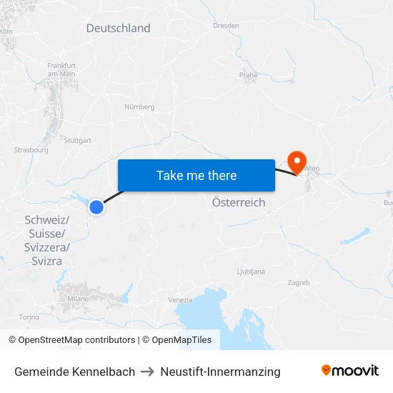 Gemeinde Kennelbach to Neustift-Innermanzing map