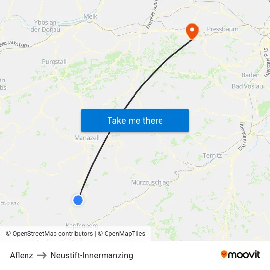 Aflenz to Neustift-Innermanzing map