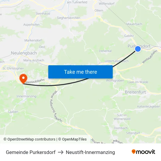 Gemeinde Purkersdorf to Neustift-Innermanzing map
