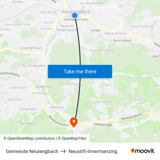 Gemeinde Neulengbach to Neustift-Innermanzing map