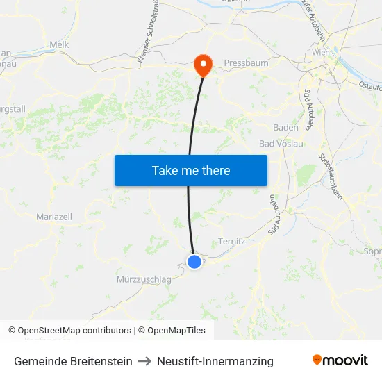 Gemeinde Breitenstein to Neustift-Innermanzing map