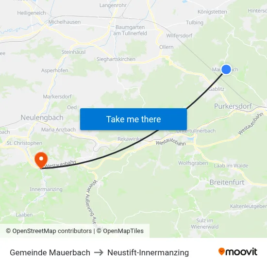 Gemeinde Mauerbach to Neustift-Innermanzing map