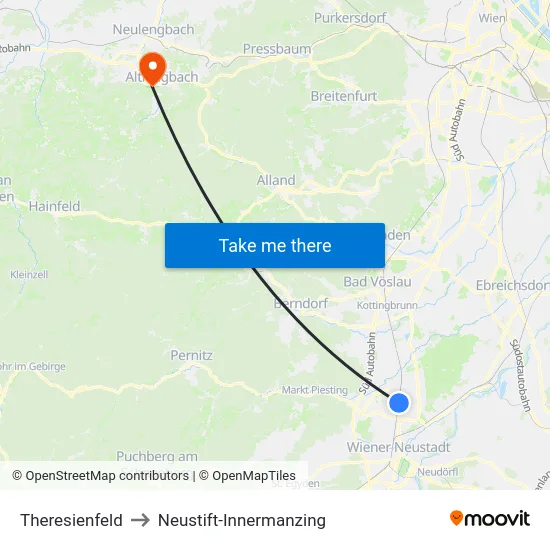 Theresienfeld to Neustift-Innermanzing map