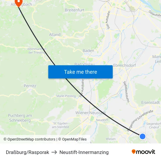 Draßburg/Rasporak to Neustift-Innermanzing map