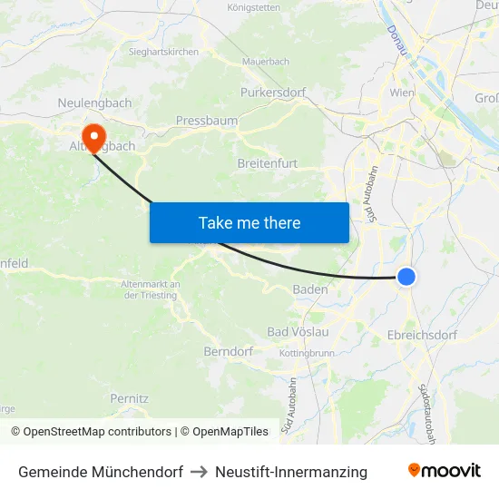 Gemeinde Münchendorf to Neustift-Innermanzing map