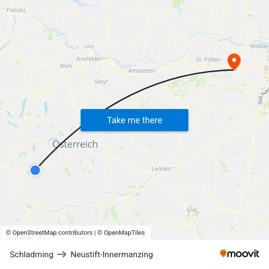 Schladming to Neustift-Innermanzing map