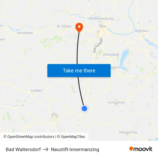 Bad Waltersdorf to Neustift-Innermanzing map