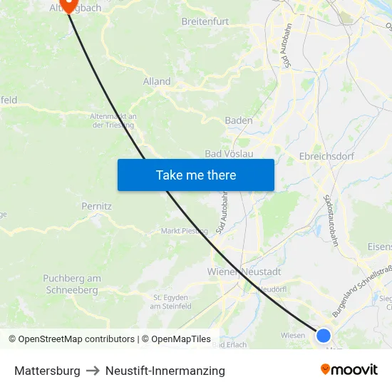 Mattersburg to Neustift-Innermanzing map