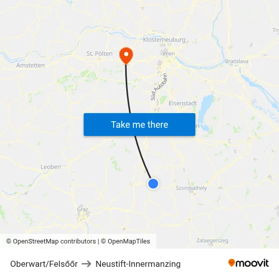 Oberwart/Felsőőr to Neustift-Innermanzing map