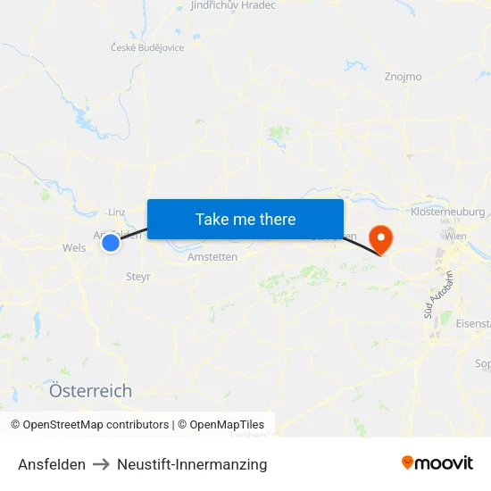 Ansfelden to Neustift-Innermanzing map
