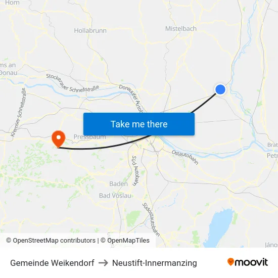 Gemeinde Weikendorf to Neustift-Innermanzing map