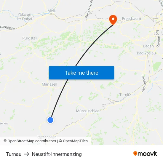 Turnau to Neustift-Innermanzing map