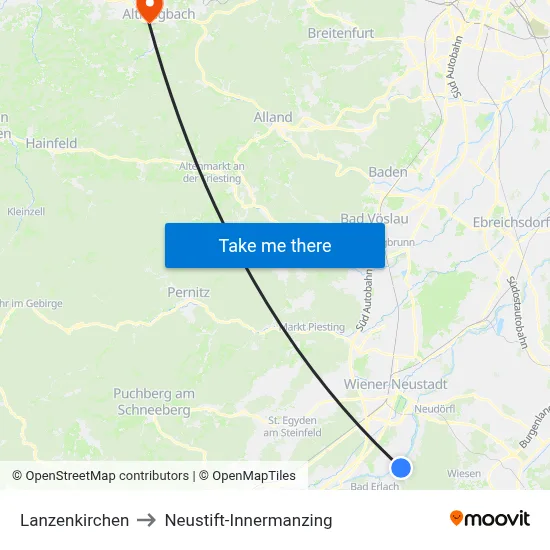 Lanzenkirchen to Neustift-Innermanzing map