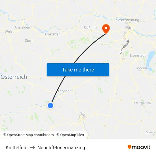 Knittelfeld to Neustift-Innermanzing map
