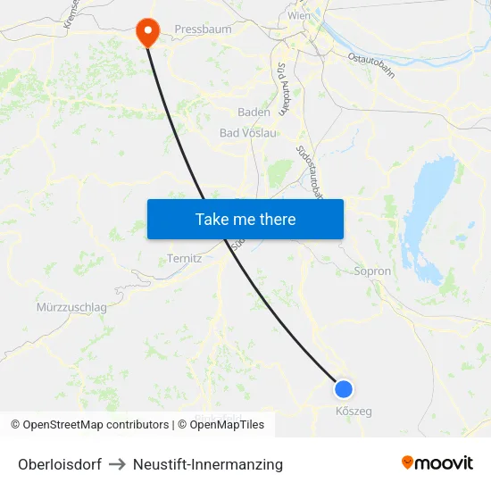 Oberloisdorf to Neustift-Innermanzing map