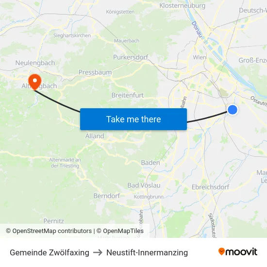 Gemeinde Zwölfaxing to Neustift-Innermanzing map