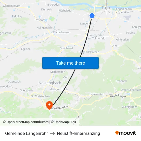 Gemeinde Langenrohr to Neustift-Innermanzing map