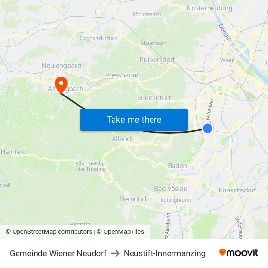 Gemeinde Wiener Neudorf to Neustift-Innermanzing map