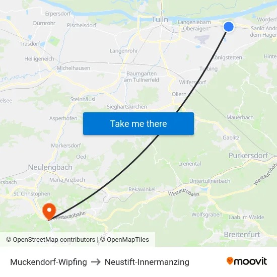Muckendorf-Wipfing to Neustift-Innermanzing map