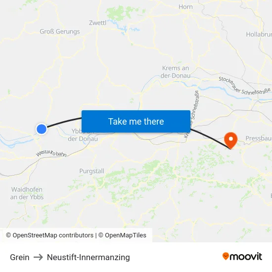 Grein to Neustift-Innermanzing map