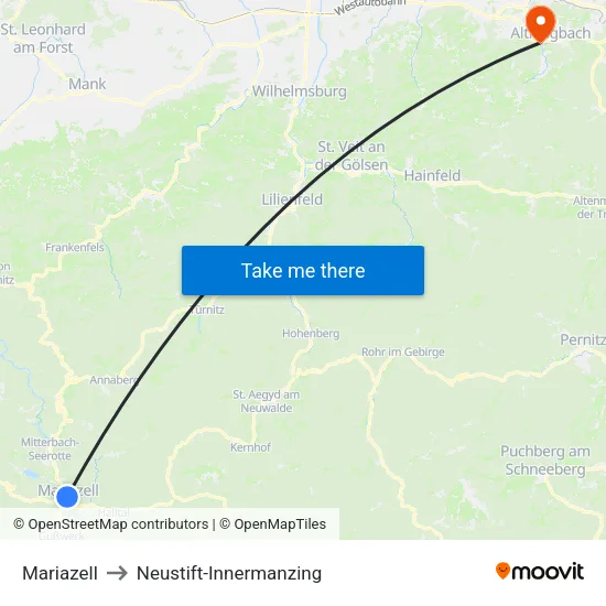 Mariazell to Neustift-Innermanzing map