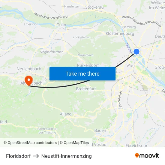 Floridsdorf to Neustift-Innermanzing map