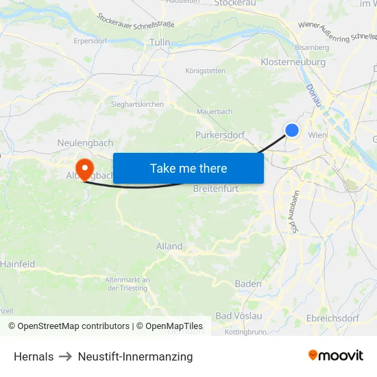 Hernals to Neustift-Innermanzing map