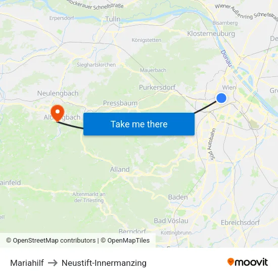Mariahilf to Neustift-Innermanzing map