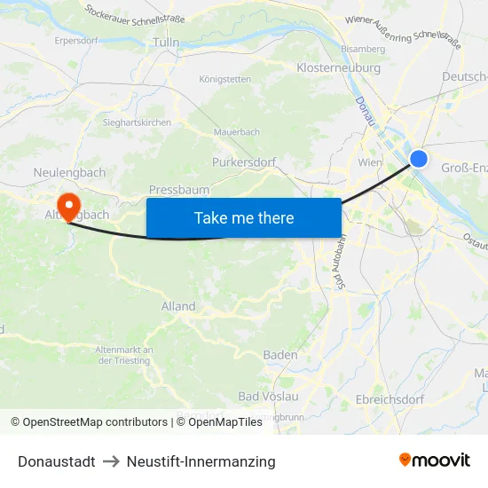Donaustadt to Neustift-Innermanzing map