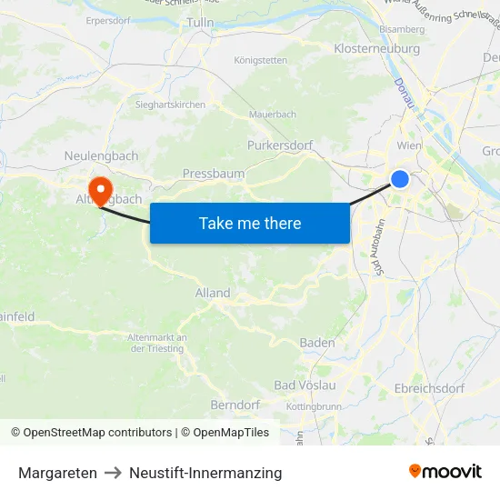 Margareten to Neustift-Innermanzing map