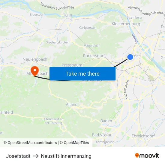 Josefstadt to Neustift-Innermanzing map