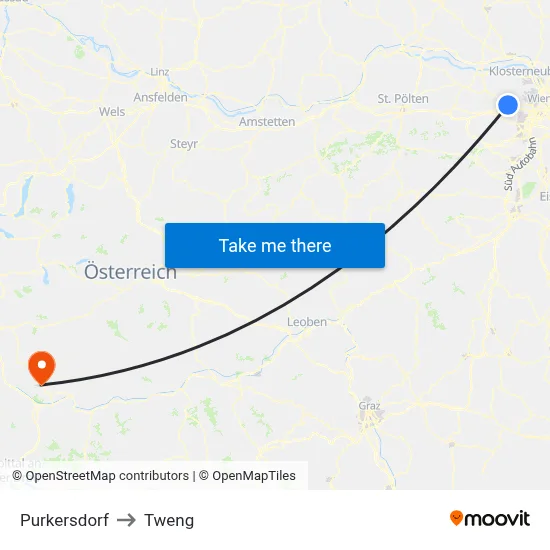 Purkersdorf to Tweng map